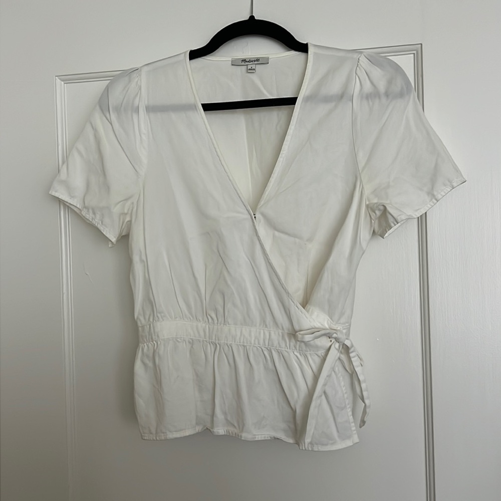 Madewell White Wrap Top Size S